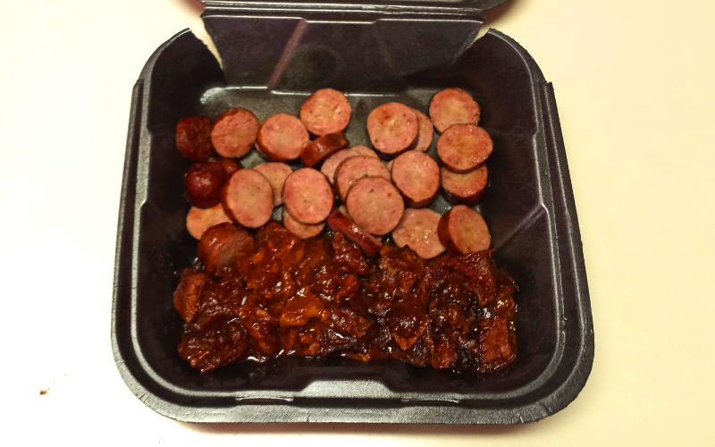 Smoked sausage and burnt ends