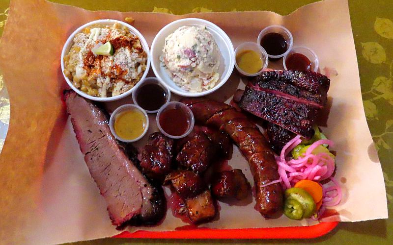 FOur meat plate at Chef J BBQ restaurant