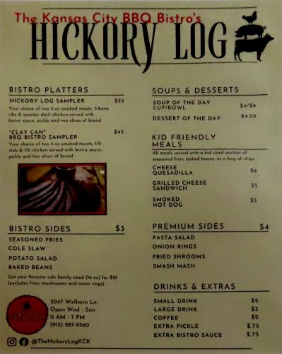 The Hickory Log Bar-B-Q Menu