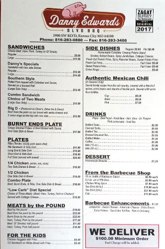 Danny Edwards BBQ Menu - Kansas City, Missouri