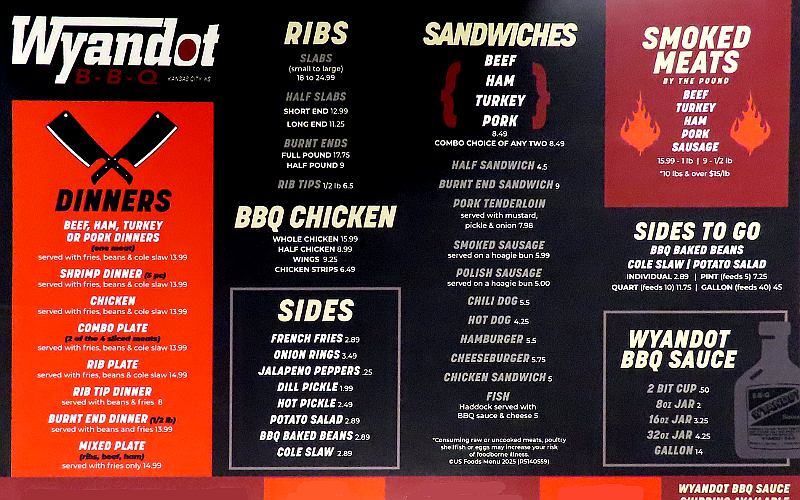 Wyandot Barbeque Menu - Kansas City, Kansas