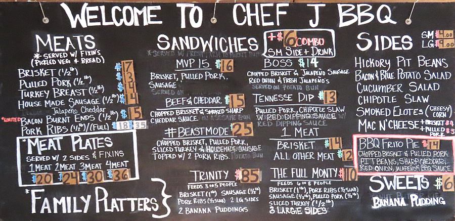 Chef J BBQ Menu