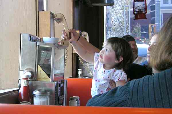 Child placing a food order at Fritz's Railroad Restaurant.