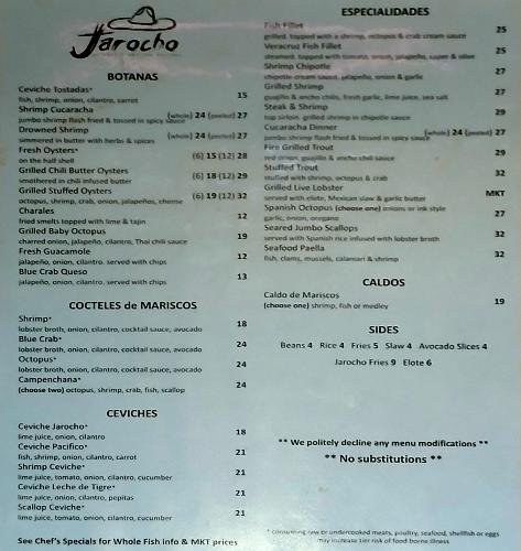 Jarocho Pescados Y Mariscos Menu - Kansas City, Kansas