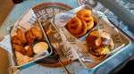 Chicken wings, onion rings and Beer Cheese burger - Sickies Garage Burgers and Brews