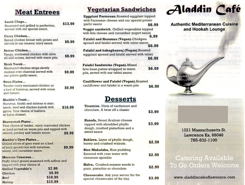 Aladdin's Cafe menu
