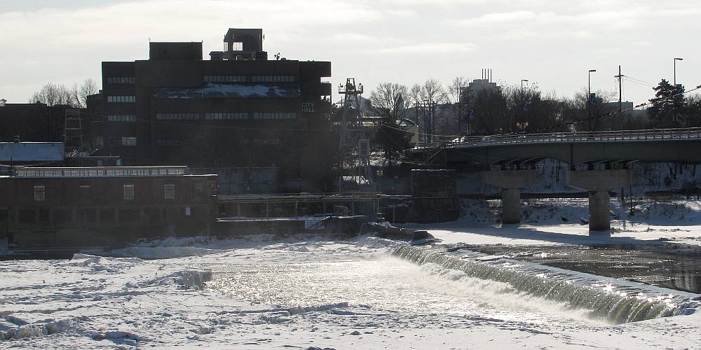 Bowersock Mills and Power Company dam in winter