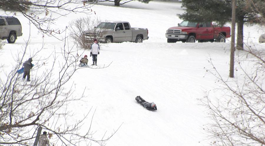 Winter sledding in Shawnee Mission Park