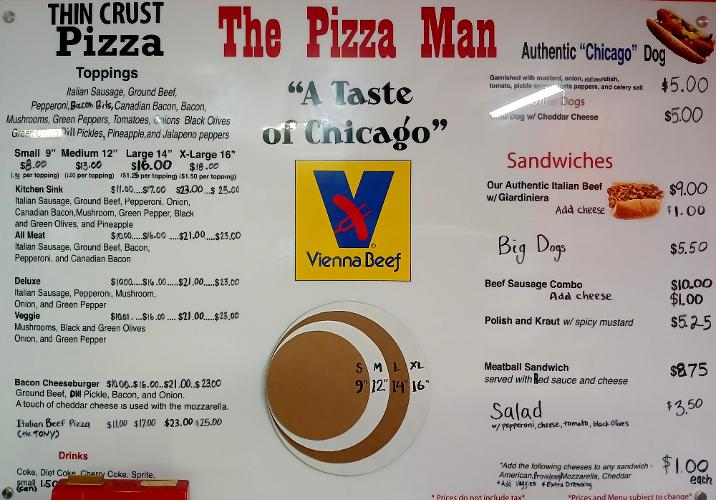 The Pizza Man menu