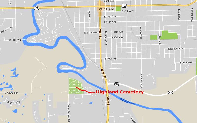 Highland Cemetery Map - Winfield, Kansas