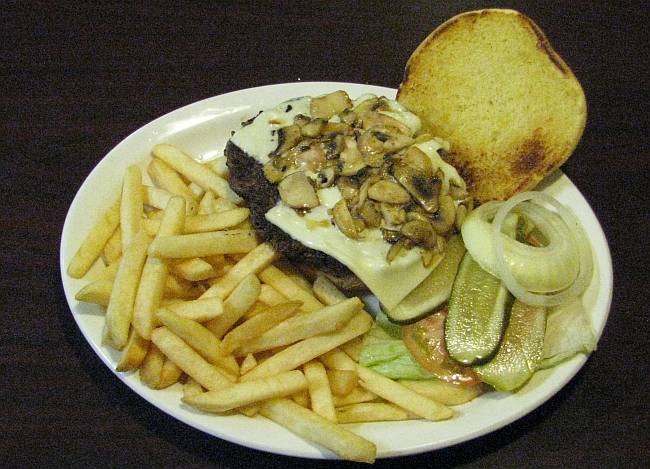 mushroom swiss cheeseburger at Mom's Kitchen