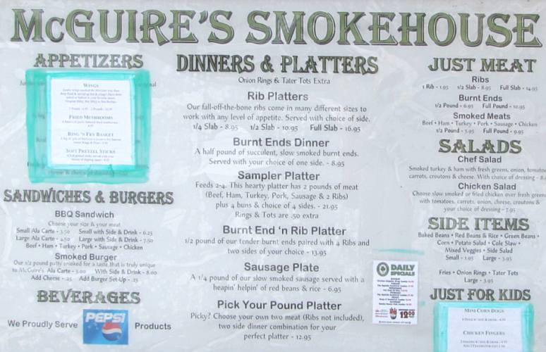 McGuire's Smokehouse menu - Olathe, Kansas