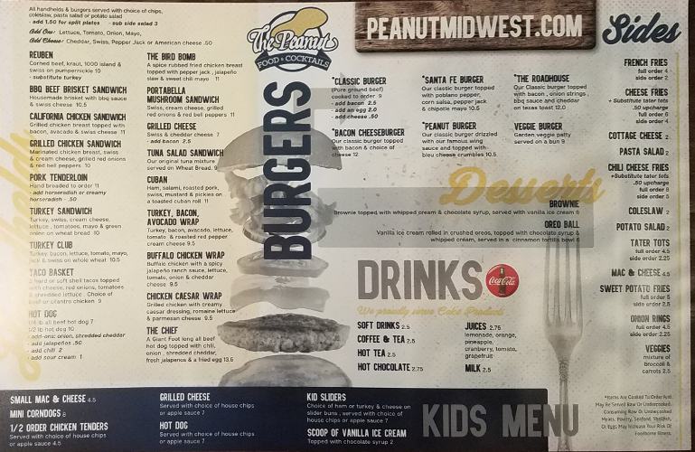 Sandwich menu at the Peanut in Olathe