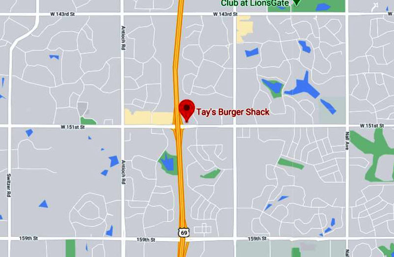 Tay's Burger Shack Map - Overland Park, Kansas