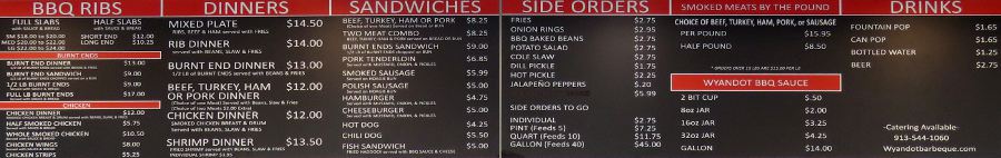 Wyandot Barbeque 2 menu - Overland Park, Kansas