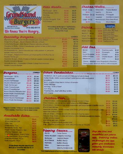 GrandStand Burgers Menu - Overland Park, Kansas