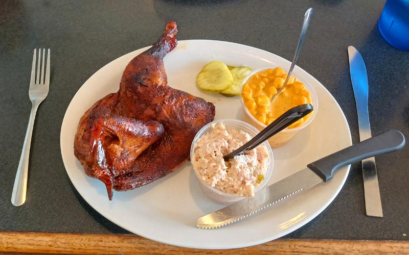 smoked chicken at Brobeck's BBQ