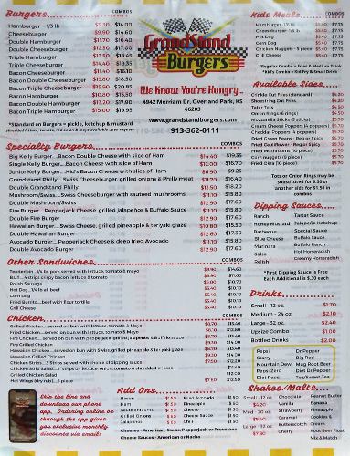 GrandStand Burgers Menu - Overland Park, Kansas