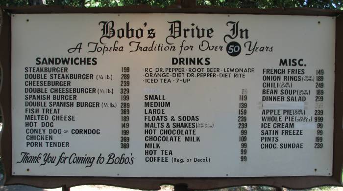 Bobo Drive In menu