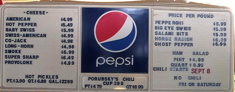 Porubsky's deli menu