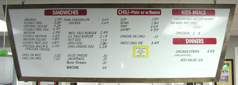 Nu-Way Cafe Menu - Wichita, Kansas